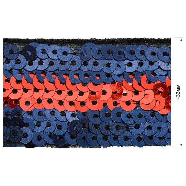 Тесьма с пайетками 35 мм синий/красный, уп.13м А