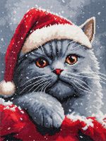 Кристальная (алмазная) мозаика Фрея ALPD-313, на подрамнике, Котик в шапке, 30х40 см