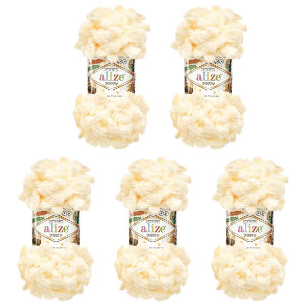 Пряжа Alize (Ализе) Puffy / уп.5 мот. по 100 г, 9м, 1 ваниль