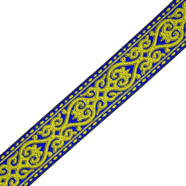 Лента (тесьма) жаккардовая 33.0 мм / 7 метров, сине-желтый, 22821