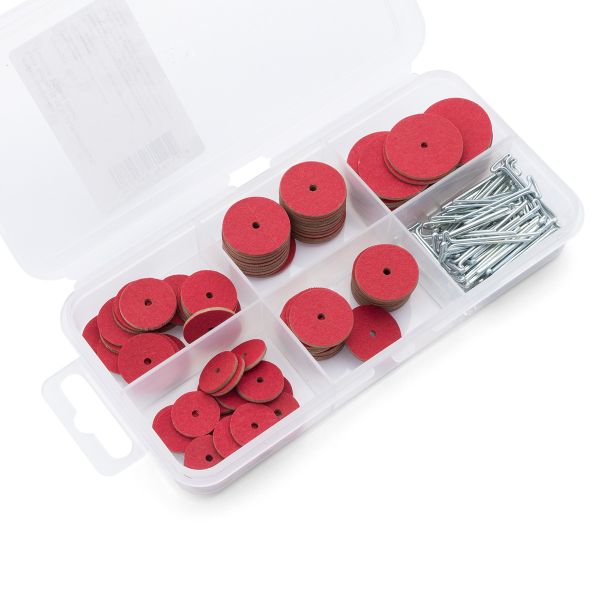 Набор креплений: диск из фибры 15,18,20,22.25мм (5х20 шт), Т-шплинт 2х25мм (50 шт)