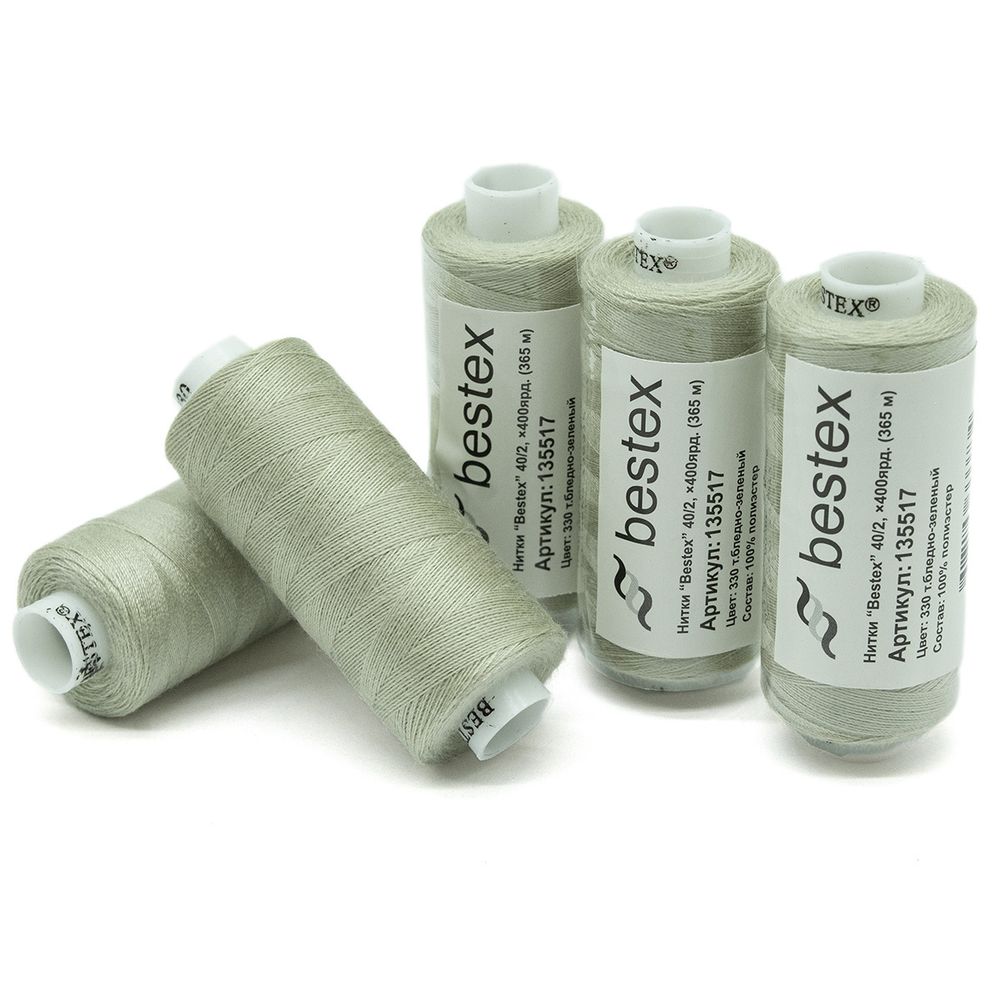 Нитки швейные бытовые Bestex 40/2, 365 м (400 ярд) / 10 кат., 330 бело-пепельный