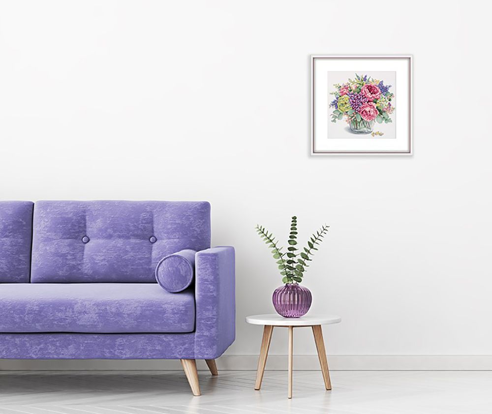 Набор для вышивания нитками Panna, Золотая серия. Букет с пионами, 34.5х32 см