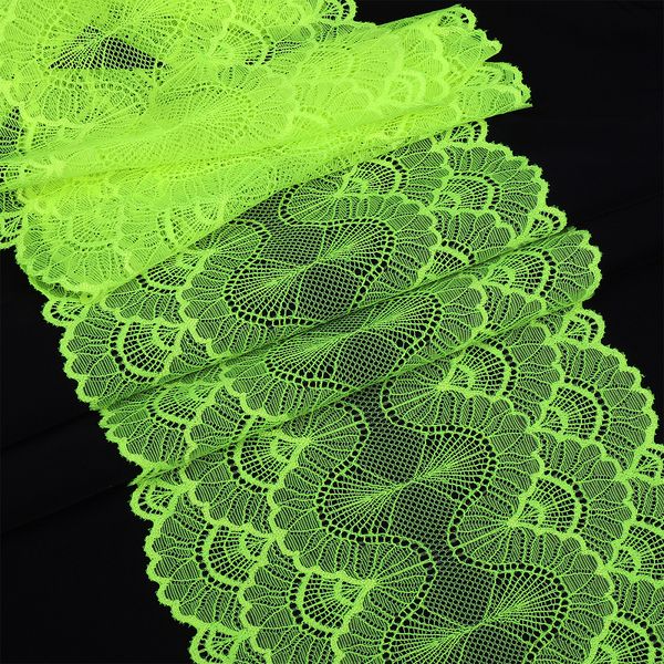 Кружево бельевое эластичное 195 мм / 10 м, 8034, цв.F229 зелено-желтый неон, Kruzhevo