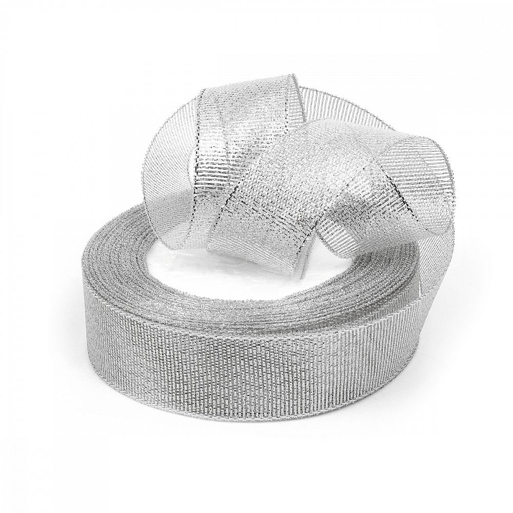Лента металлизированная 25.0 мм / 22.85±1 метра, цв. серебро, Magic4Hobby, упак. 4 шт