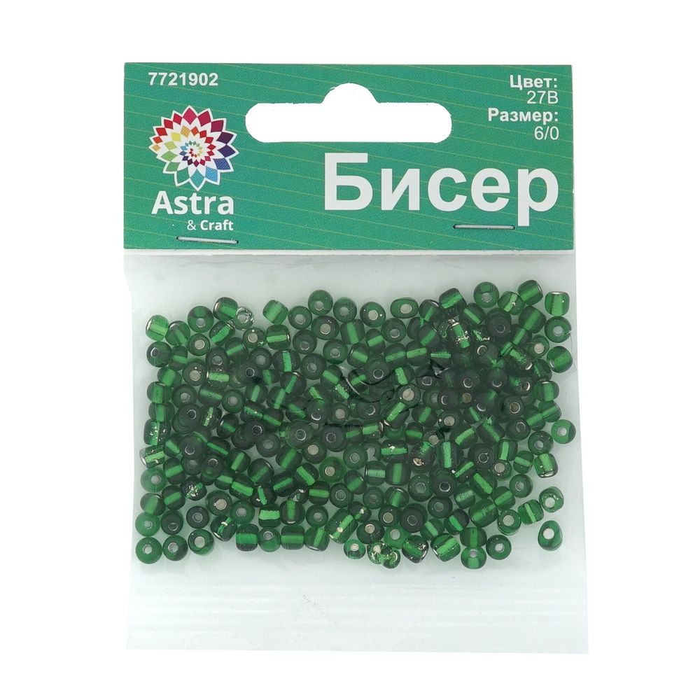 Бисер Astra&Craft 6/0 (4.1 мм), 150 г (10х15 г), цв. 27В зеленый/прозр.серебрист.центр