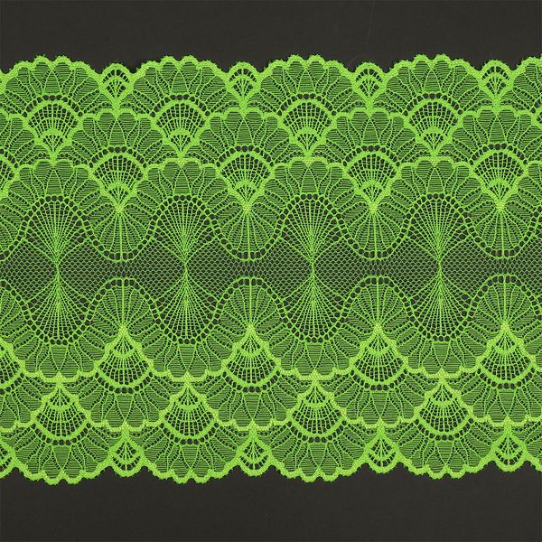 Кружево бельевое эластичное 195 мм / 10 м, 8034, цв.F229 зелено-желтый неон, Kruzhevo