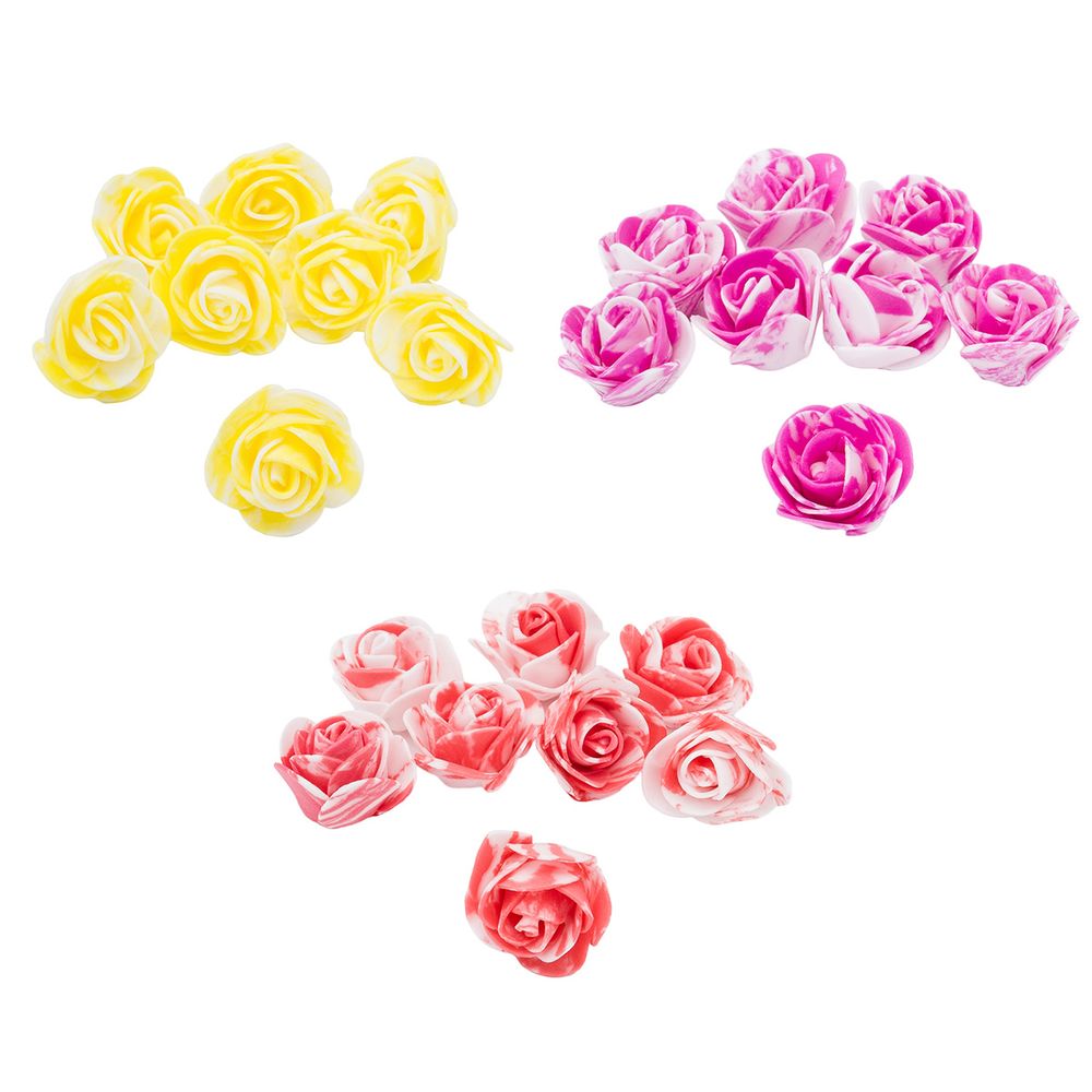 Цветочек-розочка мраморная из фоамирана 38 мм, микс №10, 3 цвета, 24 шт