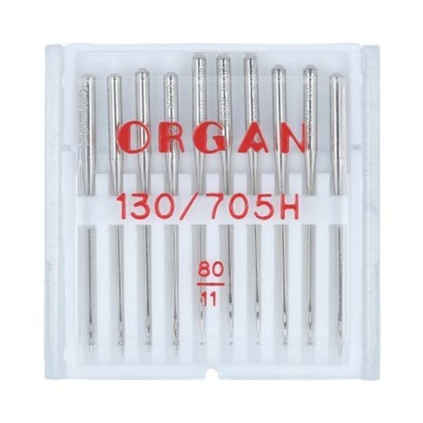 Иглы для швейных машин базовые универсальные 130/705 H, №80, 10 игл, в пенале 5110080 80, ORGAN