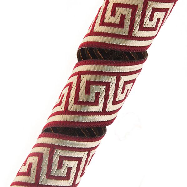 Тесьма декоративная металлизированная Меандр 35мм, 10 метров, 35062 бордо/золото