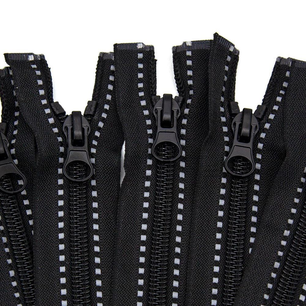 Молния спираль (витая) Т5 (5 мм) 1 зам., разъем., 80 см, светоотражающая, цв. черный, 5 шт