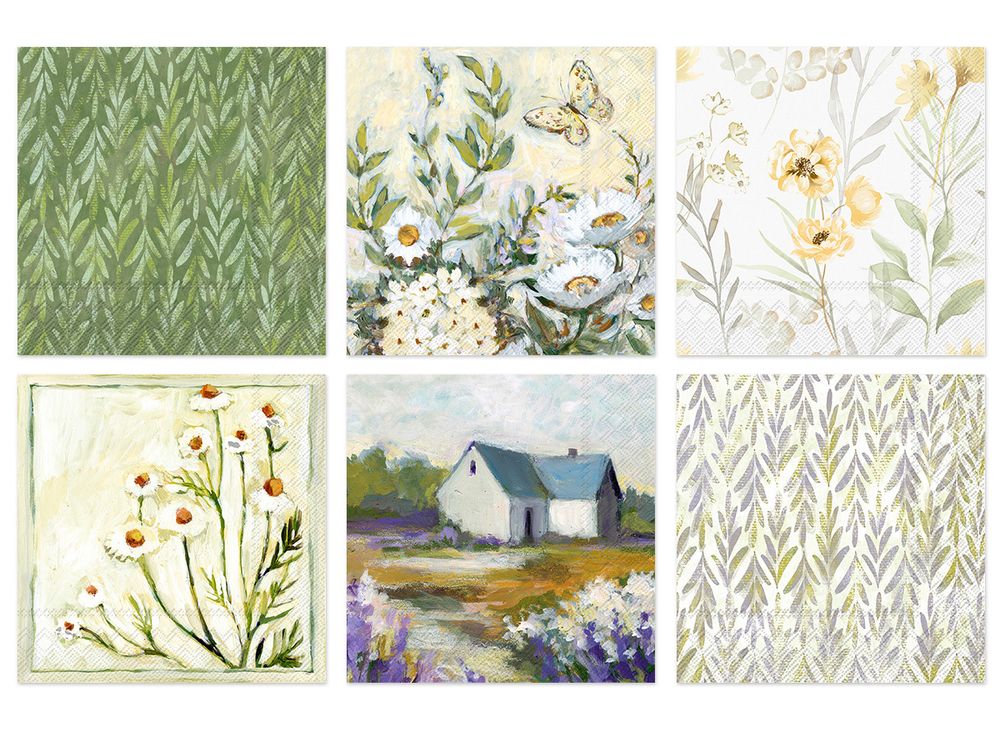 Салфетки для декупажа ассорти №88 33х33 см, 6 шт, Цветущий луг, Love2art №88