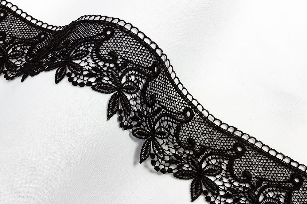 Кружево гипюр (плетёное) 80 мм / 10 м, черный, Gamma GGM-8001 Кружево гипюр (плетёное) 80 мм / 10 м, черный, Gamma GGM-8001