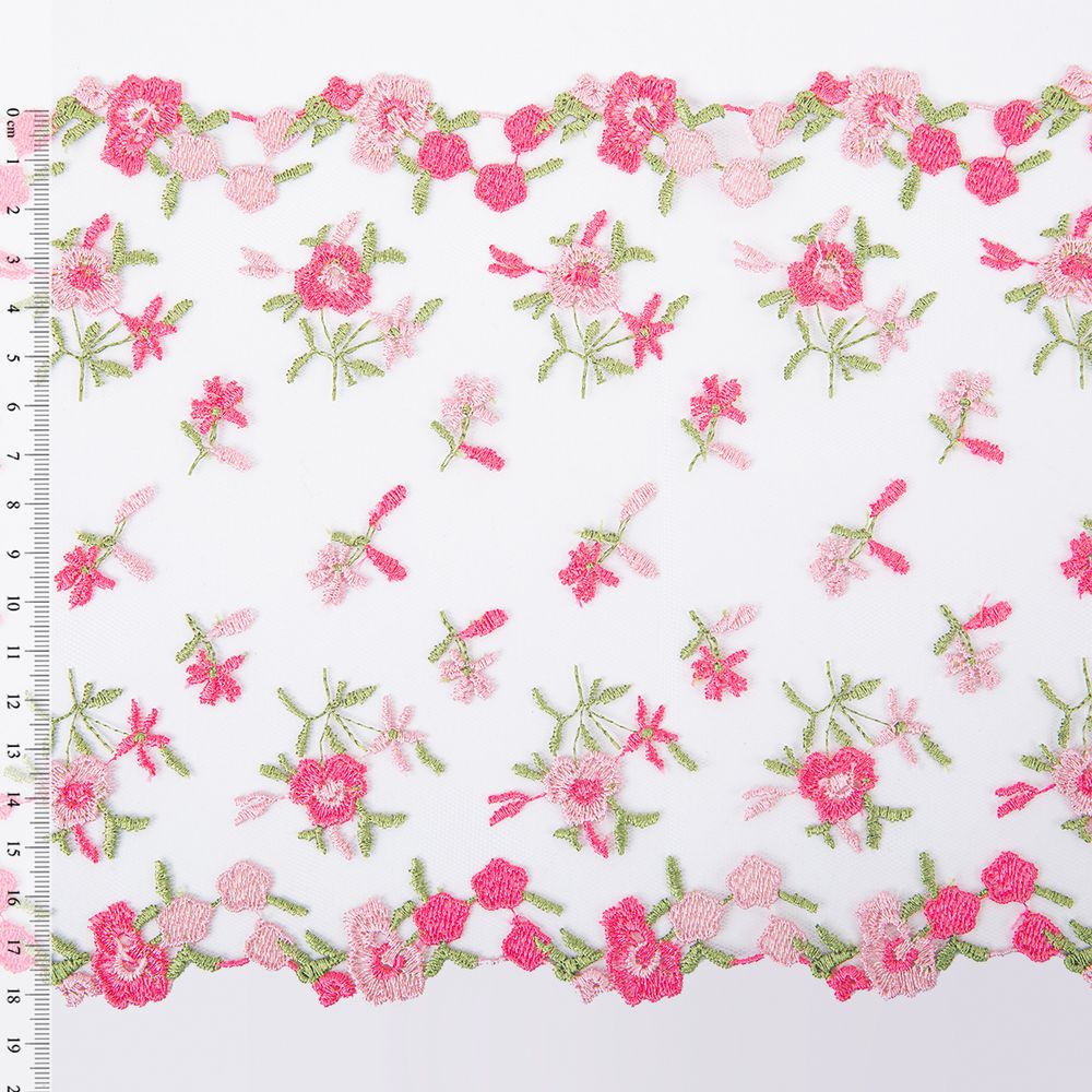 Кружево на сетке широкое 180 мм / 14 м, ±1 Турция, розовый, Gamma GCKM-180-06