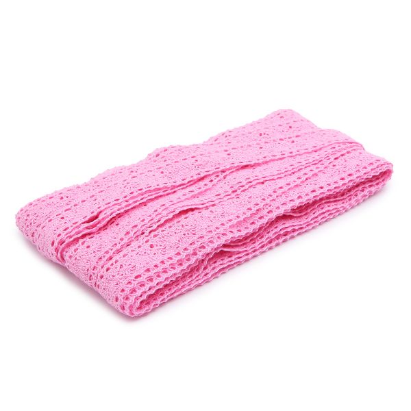 Кружево вязаное (тесьма) хлопковое 20 мм / 10 метров, цвет JD017 розовый, (CL-103)