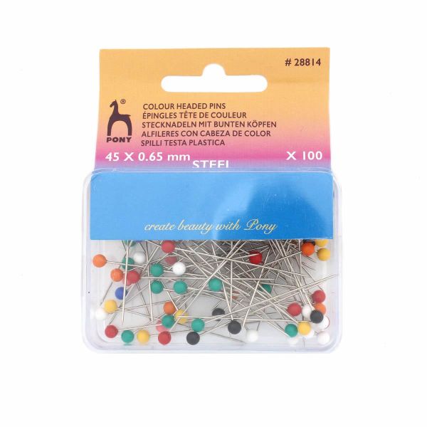 Булавки наметочные с цветной головкой 0,65мм/45мм, сталь/пластик, 100 шт, Pony