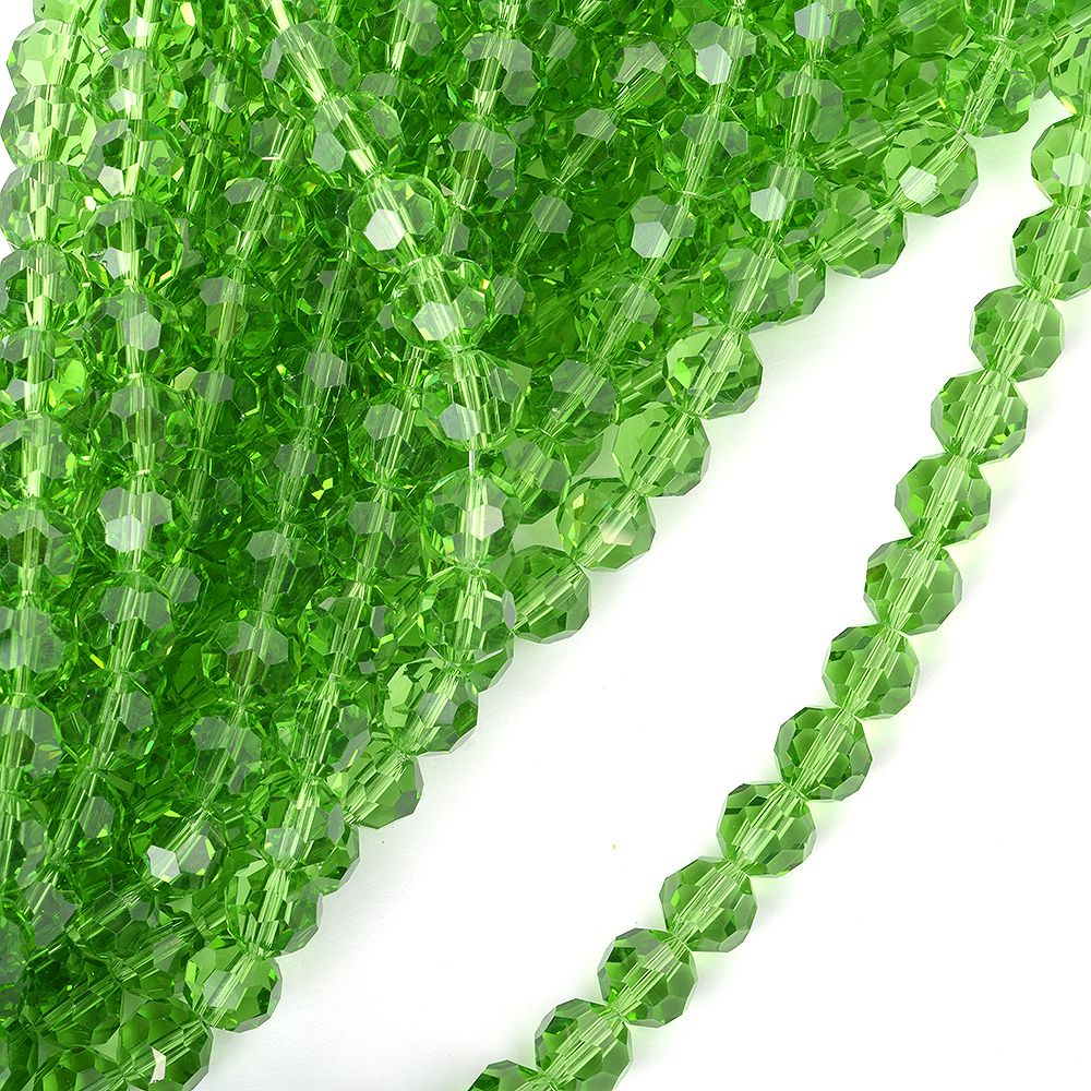 Бусины граненые рондель (стекло) на нитях 12 мм цв. 13 зеленый уп. 1х50 бусин