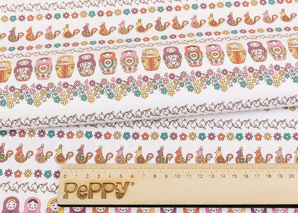 Ткань для пэчворка Peppy Крошки-матрешки, рулон 112 см / 5 метров, КМ-08 белый, Peppy