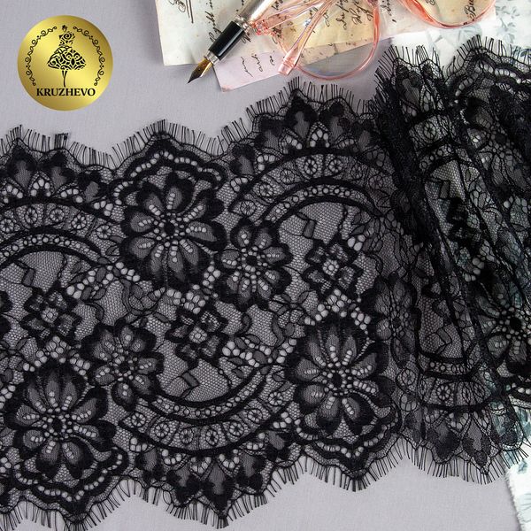 Кружево шантильи (реснички) 220 мм, цв.2 черный, уп. 3 м, Kruzhevo