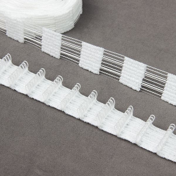 Лента (тесьма) шторная: сборка параллельная (1:2) 25 мм / 50 метров, (2 шнура) для велкро, белый, С0(1/2)5