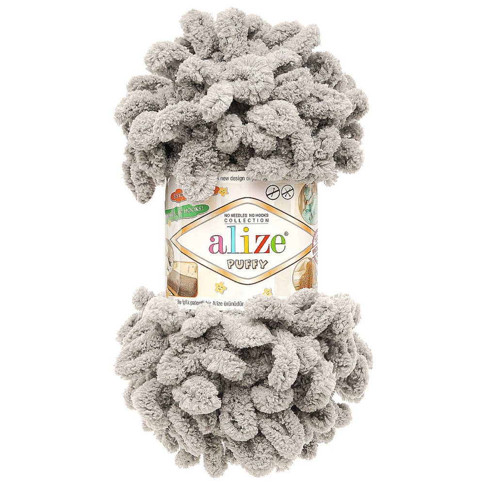 Пряжа Alize (Ализе) Puffy / уп.5 мот. по 100 г, 9м, 302 серый