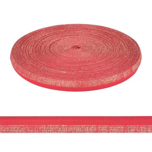 Тесьма (лента) окантовочная 18 мм / 50 метров, вязаная, 6901 цв.малиновый с золотом