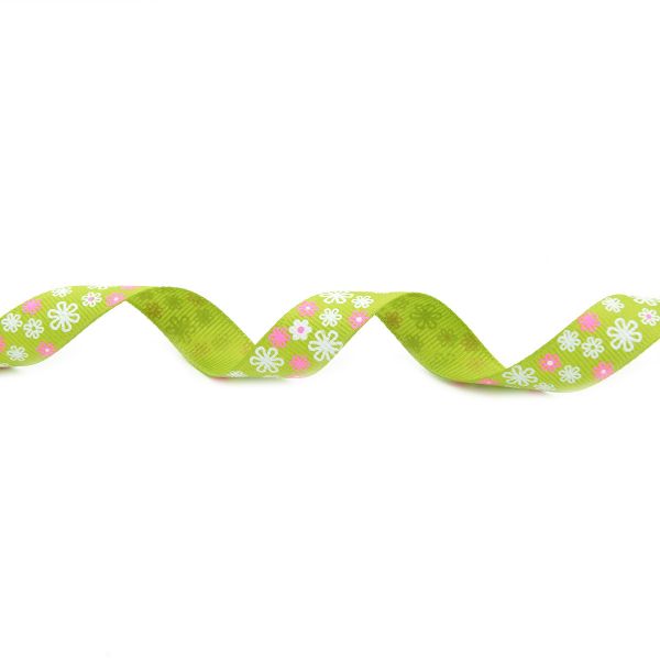 Лента репсовая (в рубчик) Цветочки 4 1,5см*22.86 м (салатовый)