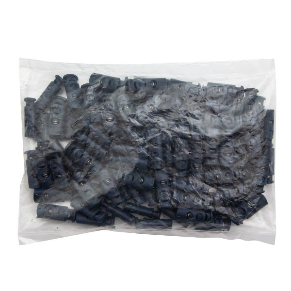 Фиксатор (зажим) для шнура пластик 2 отв., ⌀4.0 мм, 9х22 мм, цилиндр, ПП, т.синий, 100 шт