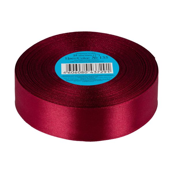 Лента атласная 1-сторонняя 25.0 мм / 33±2 метра, 135 бордовый, Gamma