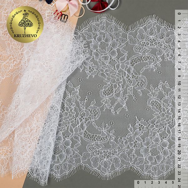 Кружево шантильи (реснички) 240 мм, цв.01 белый, уп. 3 м, Kruzhevo