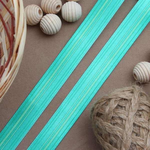 Лента атласная с рисунком 15.0 мм / 3 метра, Горизонталь (зеленый), Globus