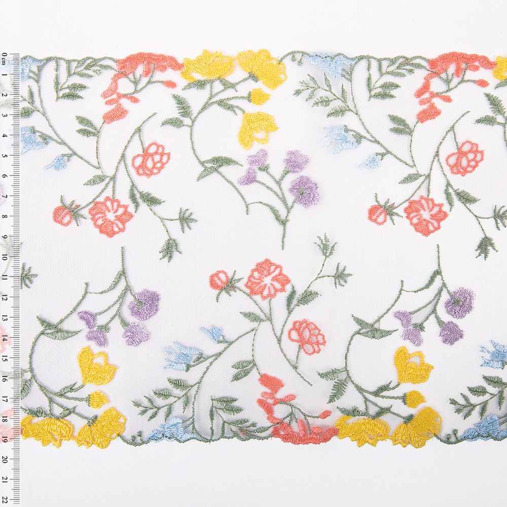 Кружево на сетке широкое 180 мм / 14 м, ±1 Турция, экрю, Gamma GCKM-180-02