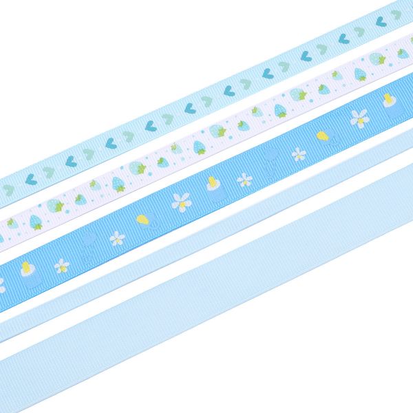 Набор репсовых лент, 5 шт, 45 м (2 шт по 18 м и 3 шт по 3 м), цвет светло-голубой