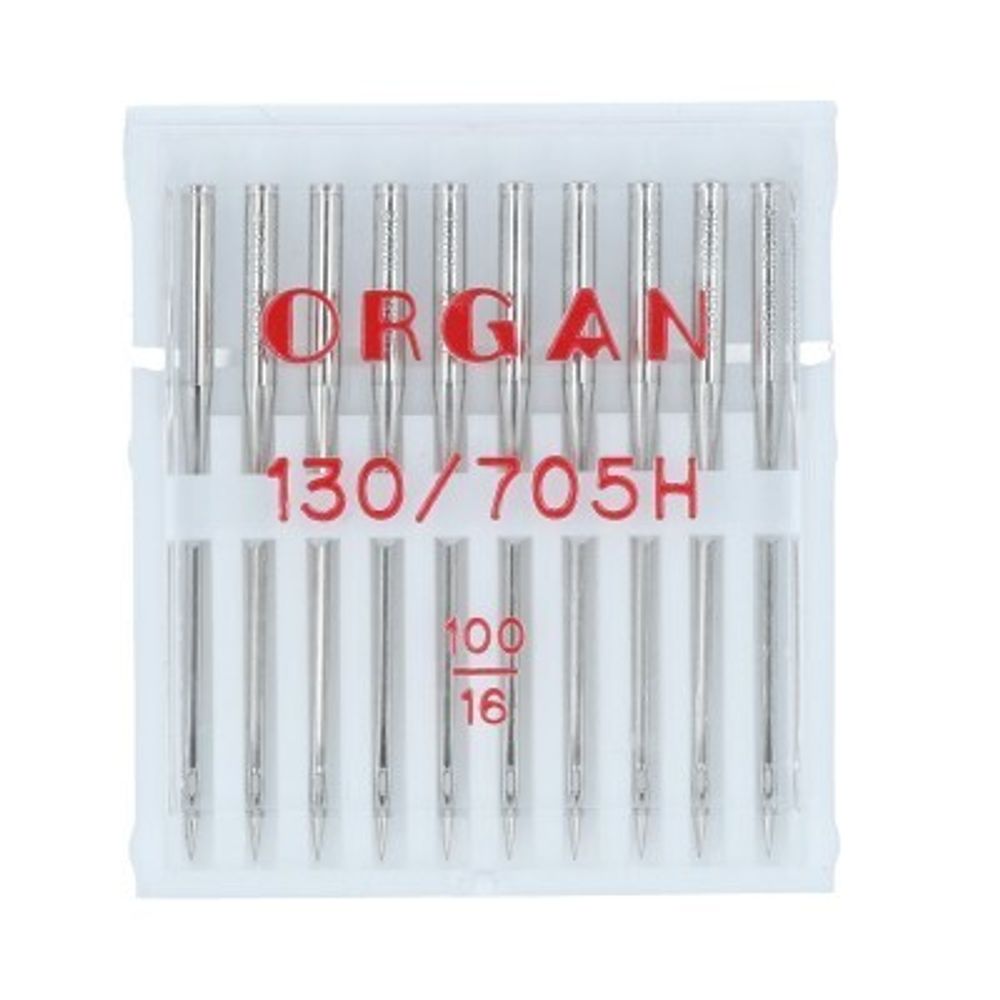 Иглы для швейных машин базовые универсальные 130/705 H, №100, 10 игл, в пенале 5110100 100, ORGAN
