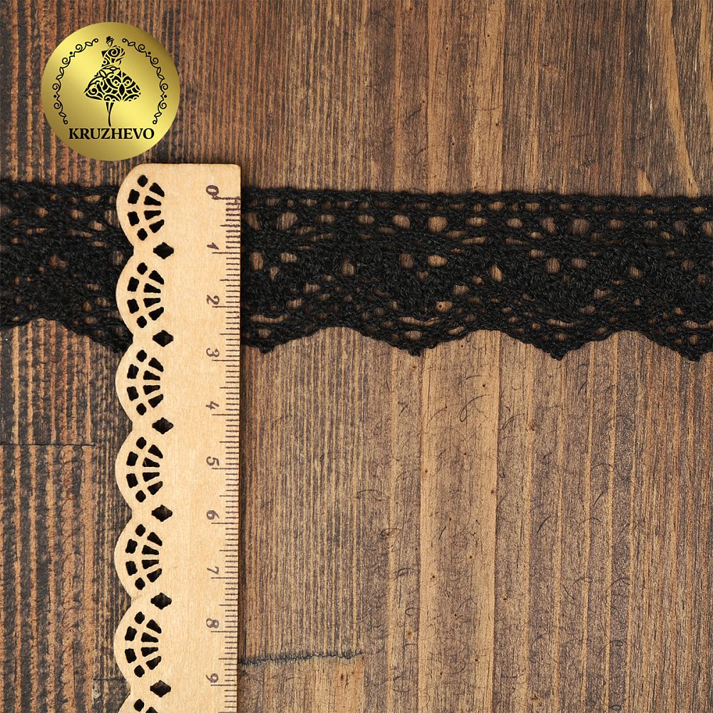 Кружево вязаное (тесьма) 32 мм, цв.черный, 25м, Kruzhevo
