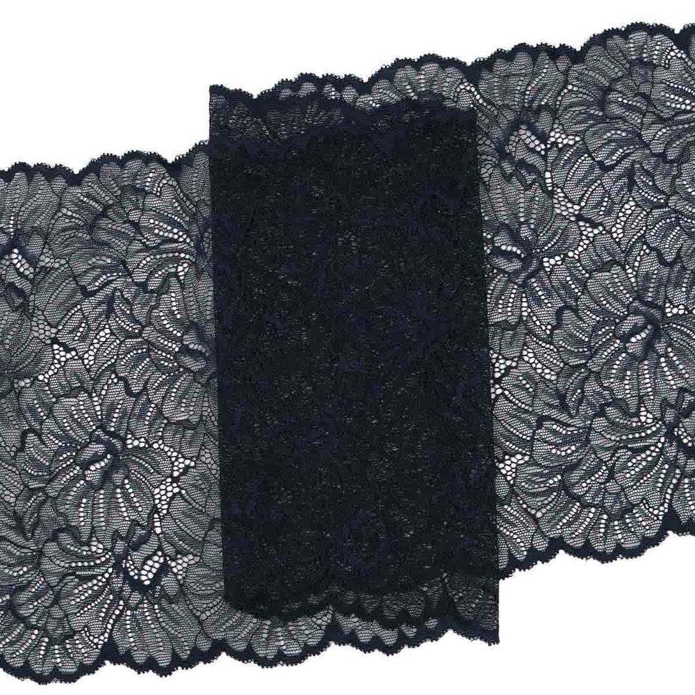 Кружево бельевое эластичное 240 мм / 3.4 метра, цвет темно-синий