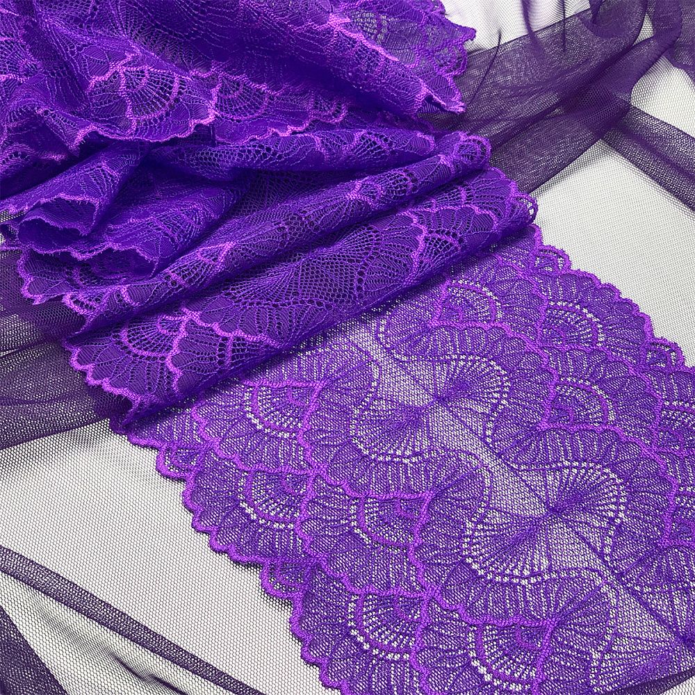 Кружево бельевое эластичное 195 мм / 3 м, 8034 цв.A0507 фиолетовый неон, Kruzhevo