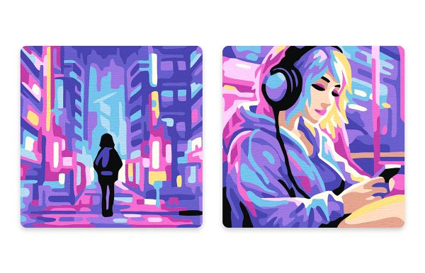 Картина по номерам Фрея PNBM-011, Неоновый город, (на магните) 9х9 см