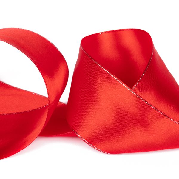 Лента атласная 2-сторонняя с метанитью 50.0 мм / 33±2 метра, 026 красный/серебро, Gamma AL-50M