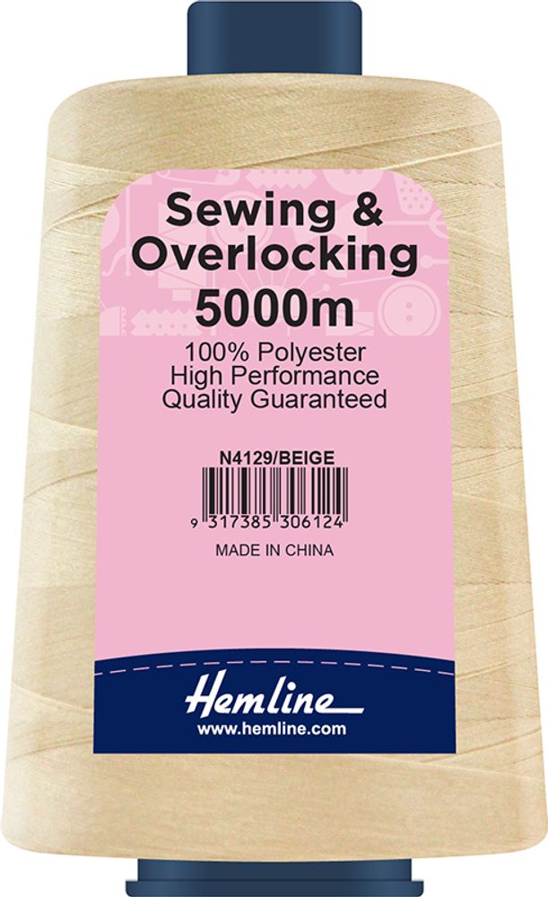 Нитки швейные Hemline 40/2, 4х5000 м, бежевый /TOS/