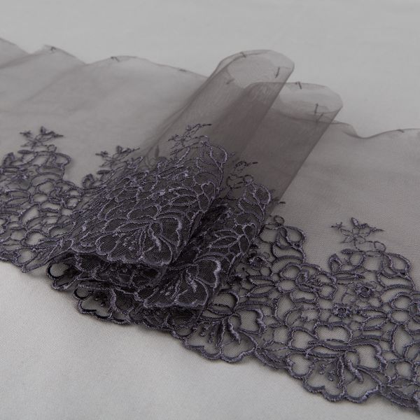 Кружево на сетке 190 мм / 10 м, серый, Gamma GKM-1903