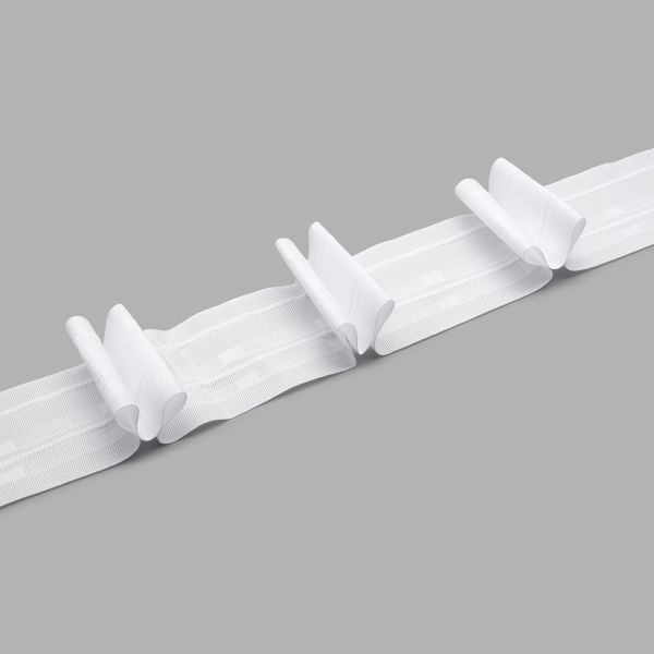 Лента (тесьма) шторная: сборка бантовая (1:2) 60 мм / 50 метров, (2 ряда петель, 2 шнура), белый, C93