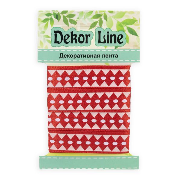 Лента атласная с рисунком Ромбы 15.0 мм / 3 метра, красный, Globus