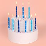 Набор свечей для торта 39 г 0.8 см, 12х12 шт, 02_голубые в горошек_12 держателей, Boomzee BCD-35