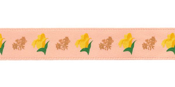 Лента атласная с рисунком 12.0 мм / 5 шт по 3 метра, F42/101 цветы/бл-оранжевый, Gamma ALP-124