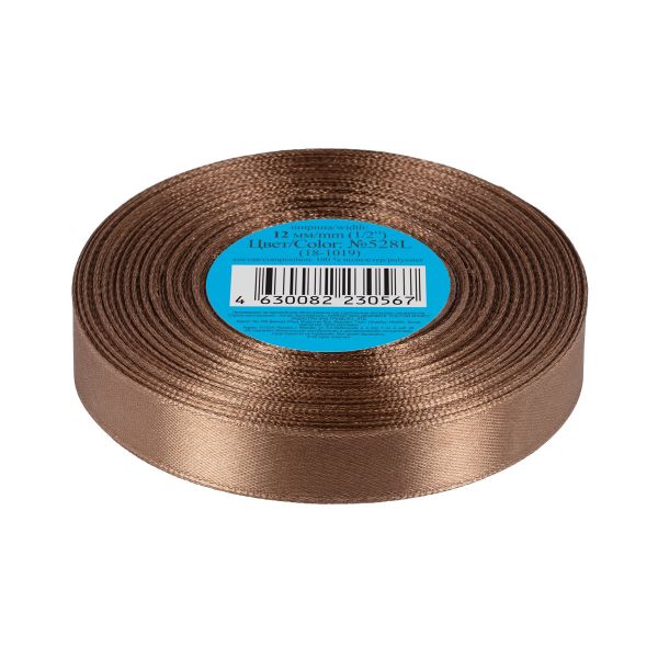 Лента атласная 1-сторонняя 12.0 мм / 33±2 метра, №528L(18-1019) коричневый, Gamma