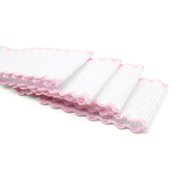 Канва лента 35 мм / 1.5 метра, 100% хлопок Bestex (белый/розовый)
