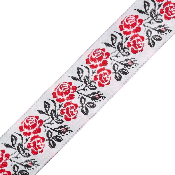 Лента (тесьма) жаккардовая 35.0 мм / 9,14 метров, белый, красный, c19592