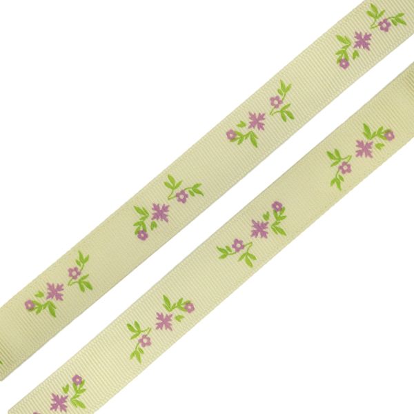 Лента репсовая (в рубчик) Веточки, 15 мм, 3м, бежевый