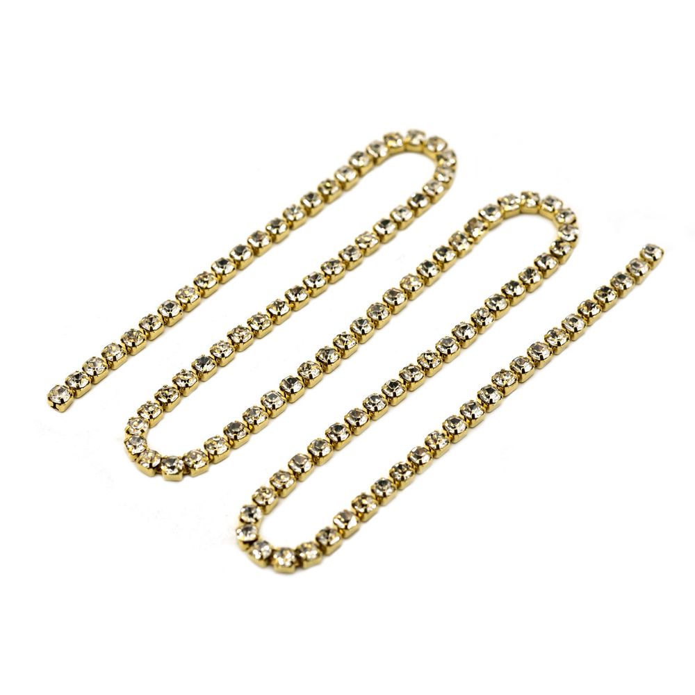 Стразовые цепочки (золото), цвет: белый, размер 2 мм, 30 см/упак., ЦС001ЗЦ2